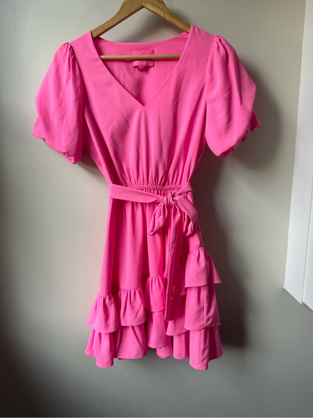 LILLY PULITZER Martha Stretch Pink Ruffle Mini Dress Coquette Resortwear 00‎